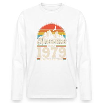 44e anniversaire mari Vintage 1979 Vintage rétro - T-shirt manches longues Premium bio Homme - blanc - Devant - Nico (187cm)