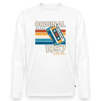Cassette du 66e anniversaire novembre Vintage 1957 - T-shirt manches longues Premium bio Homme - blanc - Devant - Nico (187cm)