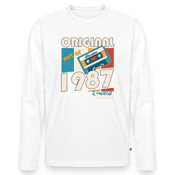 36e anniversaire Cassette Novembre Vintage 1987 - T-shirt manches longues Premium bio Homme - blanc - Devant - Nico (187cm)