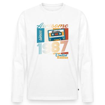 36e anniversaire Cassette décembre Vintage 1987 - T-shirt manches longues Premium bio Homme - blanc - Devant - Nico (187cm)