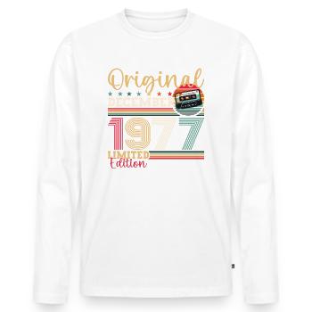 46e anniversaire Cassette décembre Vintage 1977 - T-shirt manches longues Premium bio Homme - blanc - Devant - Nico (187cm)