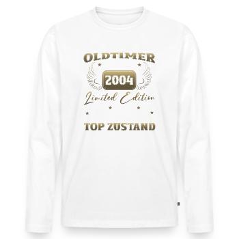 20. Geburtstag Oldtimer Januar Jahrgang 2004 - Männer Premium Bio Langarmshirt - Weiß - Vorne - Nico (187cm)