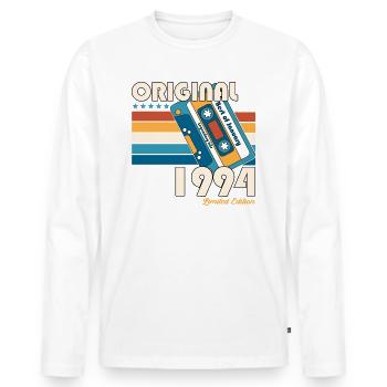 30e anniversaire Cassette janvier Vintage 1994 - T-shirt manches longues Premium bio Homme - blanc - Devant - Nico (187cm)