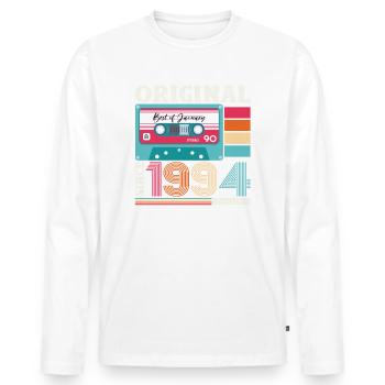30e anniversaire Cassette janvier Vintage 1994 - T-shirt manches longues Premium bio Homme - blanc - Devant - Nico (187cm)