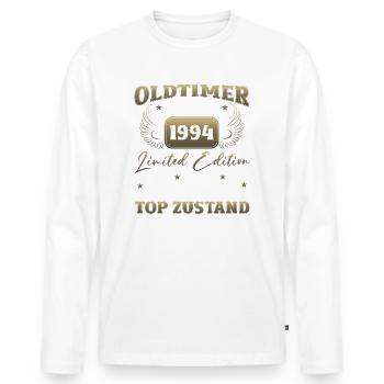 30. Geburtstag Oldtimer Februar Jahrgang 1994 - Männer Premium Bio Langarmshirt - Weiß - Vorne - Nico (187cm)