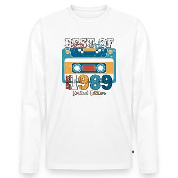 35e anniversaire mari avril Vintage 1989 Cassette - T-shirt manches longues Premium bio Homme - blanc - Devant - Nico (187cm)