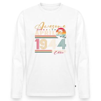 80e anniversaire mari avril Vintage 1944 génial - T-shirt manches longues Premium bio Homme - blanc - Devant - Nico (187cm)