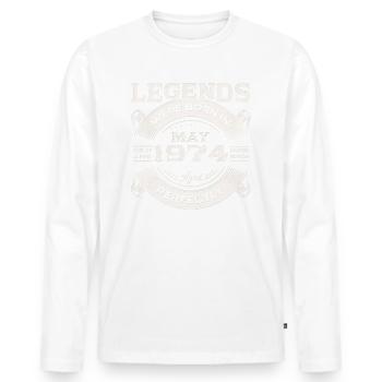 Anniversaire 1974 Mai 1974 Millésime 1974 Légende 74 - T-shirt manches longues Premium bio Homme - blanc - Devant - Nico (187cm)