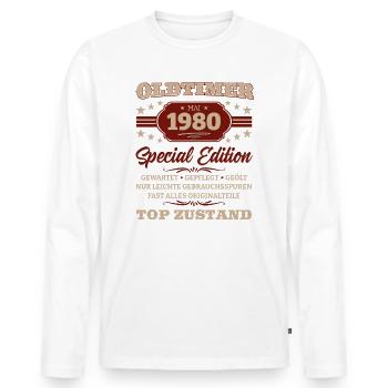 Millésime Mai 1980 Millésime 1980 Anniversaire 1980 - T-shirt manches longues Premium bio Homme - blanc - Devant - Nico (187cm)