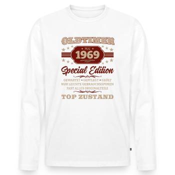 Oldtimer Mai 1969 Jahrgang 1954 Geburtstag 1969 - Männer Premium Bio Langarmshirt - Weiß - Vorne - Nico (187cm)