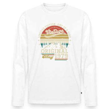 Anniversaire 1979 Mai 1979 Millésime 1979 Légende 79 - T-shirt manches longues Premium bio Homme - blanc - Devant - Nico (187cm)