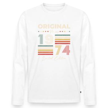 Anniversaire 1974 Mai 1974 Millésime 1974 Légende 74 - T-shirt manches longues Premium bio Homme - blanc - Devant - Nico (187cm)