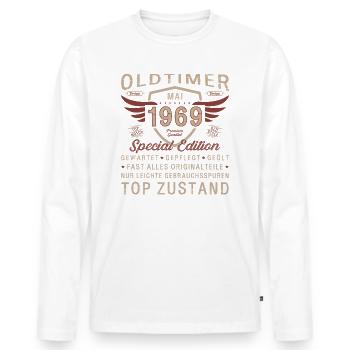 Oldtimer Mai 1969 Jahrgang 1969 Geburtstag 1969 - Männer Premium Bio Langarmshirt - Weiß - Vorne - Nico (187cm)
