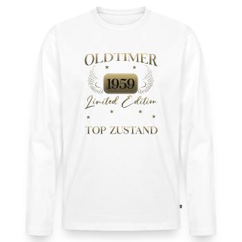 Oldtimer Mai 1959 Jahrgang 1959 Geburtstag 1959 - Männer Premium Bio Langarmshirt - Weiß - Vorne - Nico (187cm)
