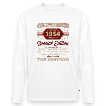 Oldtimer 1954 Jahrgang 1954 Geburtstag 1954 - Männer Premium Bio Langarmshirt - Weiß - Vorne - Nico (187cm)