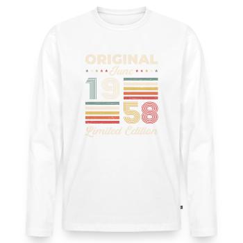 Original June 1958 Vintage 1958 Birthday 1958 - Men's Premium Organic Long Sleeve Shirt - white - Front - Nico (187cm)