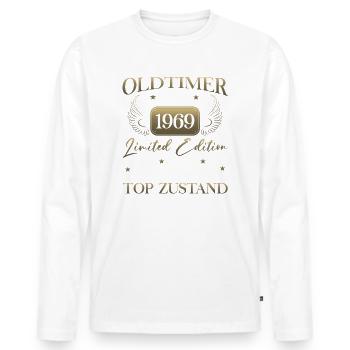 Oldtimer Juni 1969 Jahrgang 1969 55. Geburtstag 69 - Männer Premium Bio Langarmshirt - Weiß - Vorne - Nico (187cm)