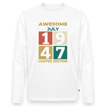 77e anniversaire Original juillet 1947 Né en 1947 - T-shirt manches longues Premium bio Homme - blanc - Devant - Nico (187cm)