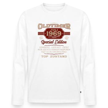55. Geburtstag Oldtimer Juli 1969 Jahrgang 1969 - Männer Premium Bio Langarmshirt - Weiß - Vorne - Nico (187cm)