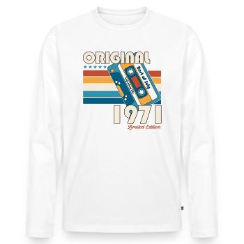 Cassette 53ème Anniversaire Juillet 1971 Millésime 1971 - T-shirt manches longues Premium bio Homme - blanc - Devant - Nico (187cm)