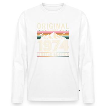 50e anniversaire Original août 1974 Né en 1974 - T-shirt manches longues Premium bio Homme - blanc - Devant - Nico (187cm)