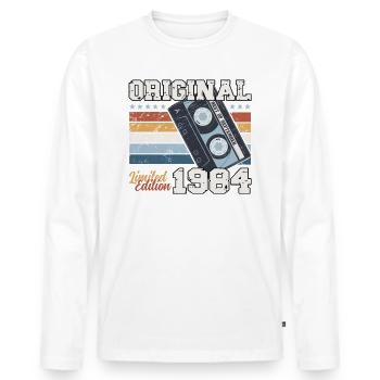 40ème Anniversaire Millésime Septembre 1984 Cassette 84 - T-shirt manches longues Premium bio Homme - blanc - Devant - Nico (187cm)