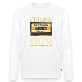 54th Birthday Vintage January 1970 Cassette 1970 - Men's Premium Organic Long Sleeve Shirt - white - Front - Nico (187cm)