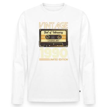 Cassette 35ème Anniversaire Février Millésime 1990 - T-shirt manches longues Premium bio Homme - blanc - Devant - Nico (187cm)