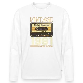 Cassette 44ème Anniversaire Février Millésime 1981 - T-shirt manches longues Premium bio Homme - blanc - Devant - Nico (187cm)