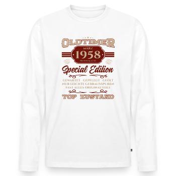 67ème Anniversaire Oldtimer Février Millésime 1958 - T-shirt manches longues Premium bio Homme - blanc - Devant - Nico (187cm)