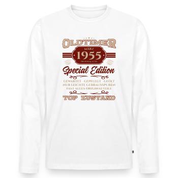 70. Geburtstag Oldtimer März Jahrgang 1955 - Männer Premium Bio Langarmshirt - Weiß - Vorne - Nico (187cm)