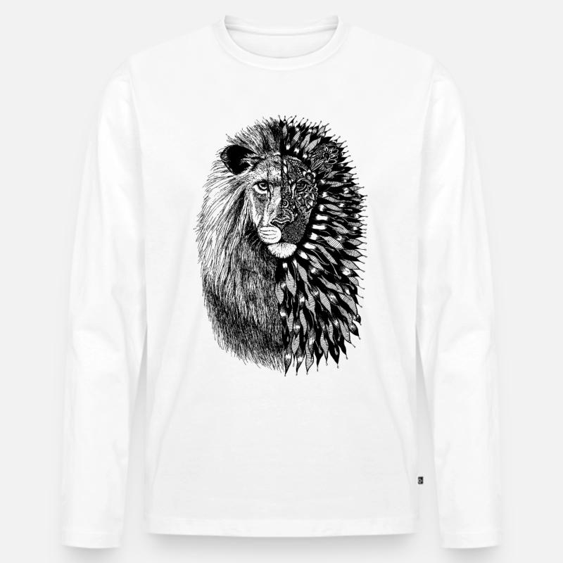 Zwei gesichtigter Löwe - Schwarz - Männer Premium Bio Langarmshirt - Weiß
