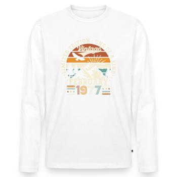 Février Vintage 1977 Retro Cadeau d’anniversaire - T-shirt manches longues Premium bio Homme - blanc - Devant - Nico (187cm)