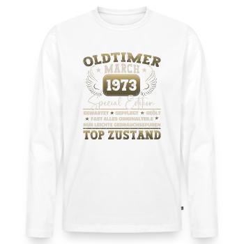 50. Geburtstag Mann März Jahrgang 1973 Oldtimer - Männer Premium Bio Langarmshirt - Weiß - Vorne - Nico (187cm)