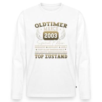20. Geburtstag Mann März Jahrgang 2003 Oldtimer - Männer Premium Bio Langarmshirt - Weiß - Vorne - Nico (187cm)