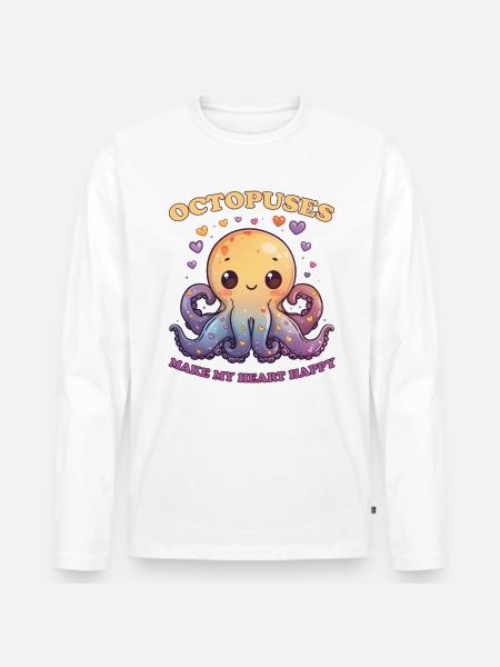 Funny Octopus Cephalopod Squid Gift - Men's Premium Organic Long Sleeve Shirt - white