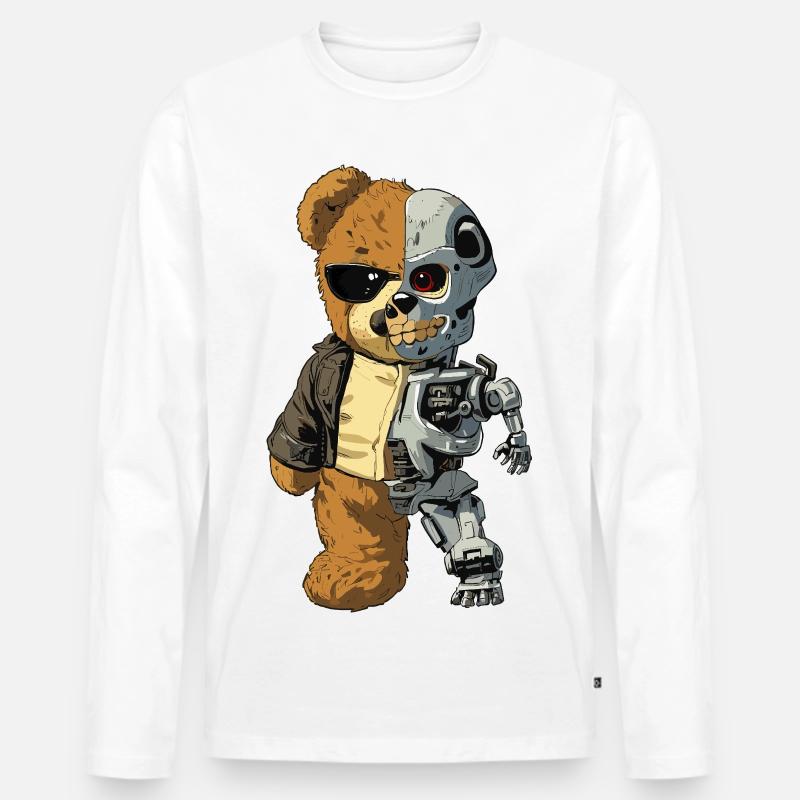 Bärenroboter Cyborg - Männer Premium Bio Langarmshirt - Weiß