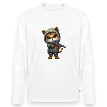 Träume liebe Lache ohne Kompromisse Katzen Spruch - Männer Premium Bio Langarmshirt - Weiß - Vorne - Nico (187cm)