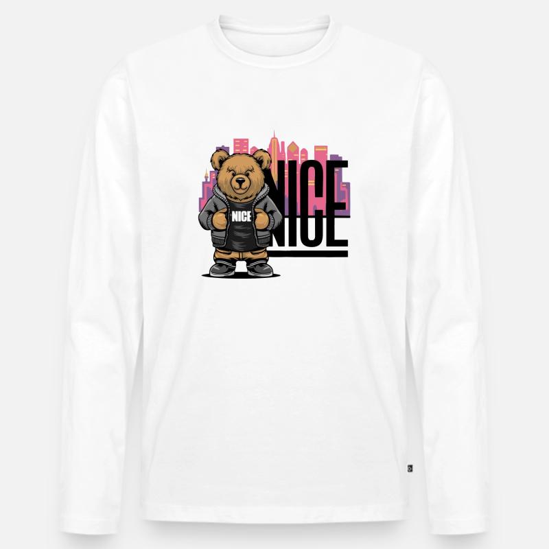 Cooler „Nice“ Teddy - Männer Premium Bio Langarmshirt - Weiß