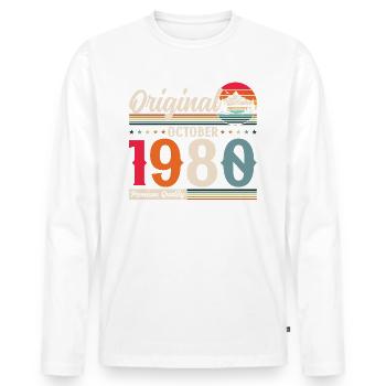 44ème Anniversaire Légende Octobre 1980 Vintage 80's - T-shirt manches longues Premium bio Homme - blanc - Devant - Nico (187cm)