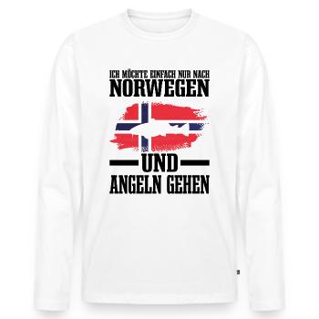 Norwegen Angelurlaub Angeltour Norwegenurlaub - Männer Premium Bio Langarmshirt - Weiß - Vorne - Nico (187cm)