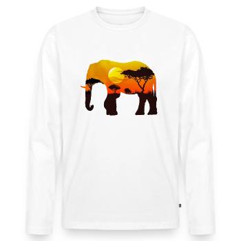 Elefant | Afrika | Sonnenuntergang | Steppe | Baum - Männer Premium Bio Langarmshirt - Weiß - Vorne - Nico (187cm)