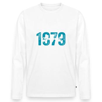 45. Geburtstag Original August 1979 Jahrgang 1979 - Männer Premium Bio Langarmshirt - Weiß - Vorne - Nico (187cm)