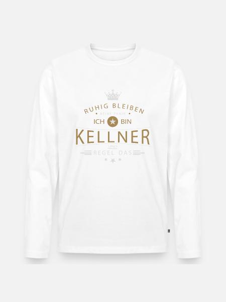 Kellner T-Shirt Ruhig bleiben - Männer Premium Bio Langarmshirt - Weiß