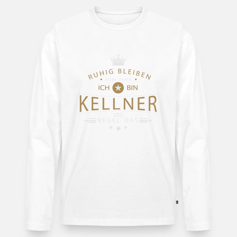 Kellner T-Shirt Ruhig bleiben - Männer Premium Bio Langarmshirt - Weiß