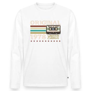 45e anniversaire Vintage Cassette Vintage 1978 - T-shirt manches longues Premium bio Homme - blanc - Devant - Nico (187cm)