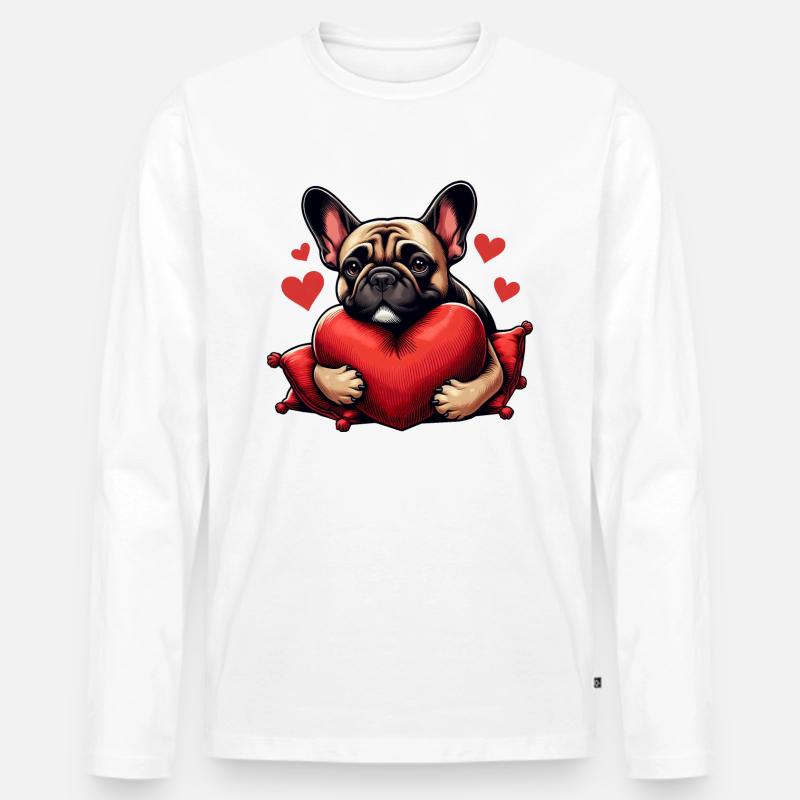 Frenchie Welpen Geschenke - Männer Premium Bio Langarmshirt - Weiß