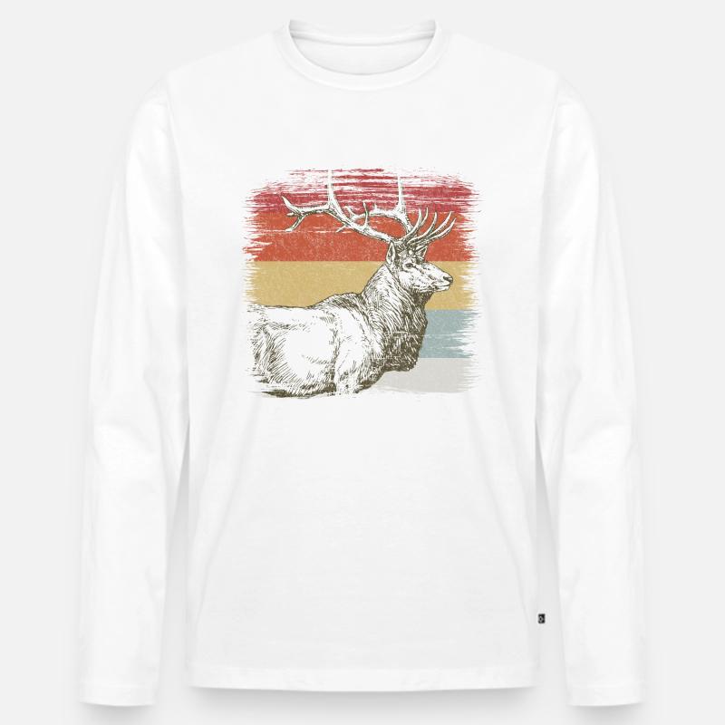 Hirsch - Männer Premium Bio Langarmshirt - Weiß