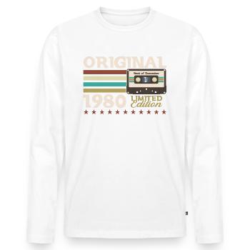 Cassette 43ème Anniversaire Décembre Millésime 1980 - T-shirt manches longues Premium bio Homme - blanc - Devant - Nico (187cm)