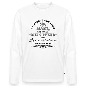 Ich arbeite hart für mein Pferd - schwarze Edition - Männer Premium Bio Langarmshirt - Weiß - Vorne - Nico (187cm)